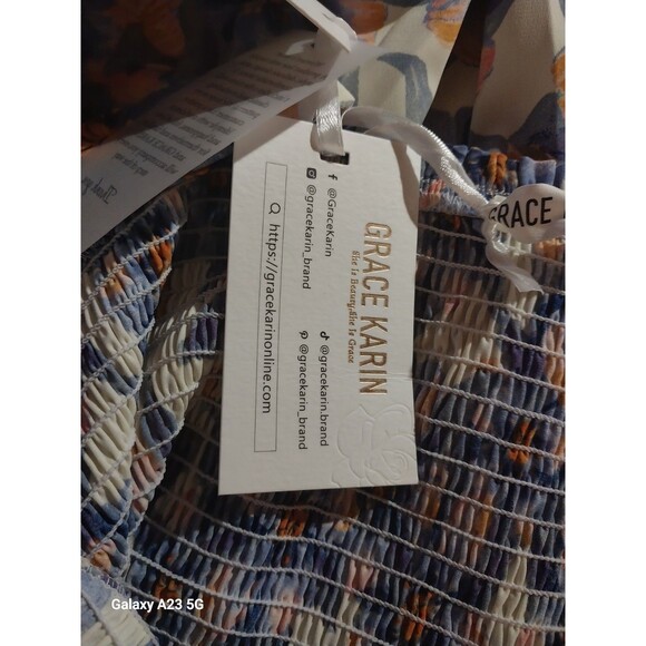 Grace Karin Smocked Floral Midi Dress Large NWT Resort Vacation Romantic - Picture 9 of 10